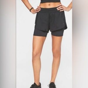 Athleta ATHLETA Racer Run 2 in 1 Shorts WOMENS M  Black Built In Biker